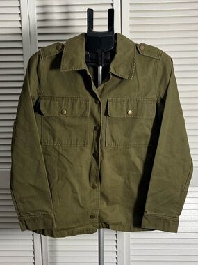 Women's Olive Utility Jacket with Front Flap Pockets